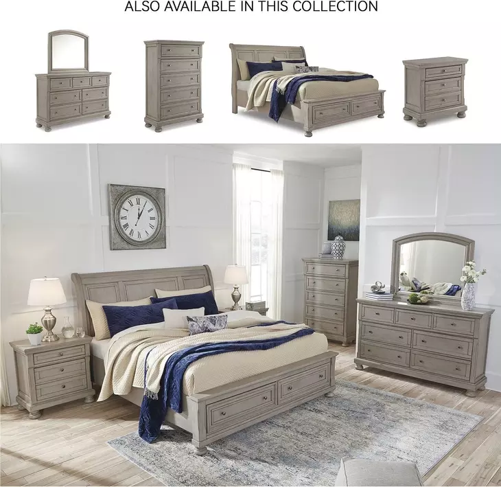 Lettner Light Gray King Sleigh Storage Bed