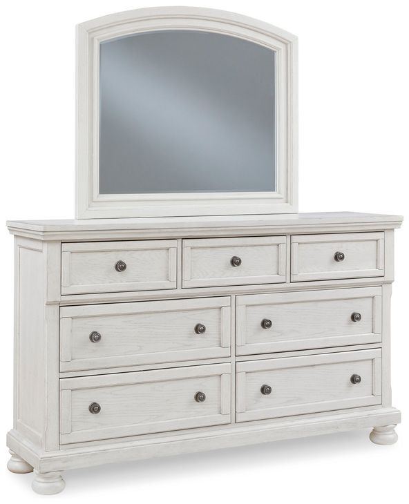 Robbinsdale Antique White 7 Drawer Dresser and Arched Mirror