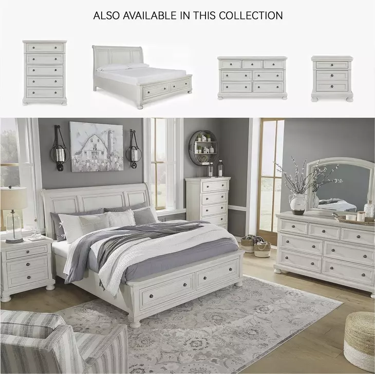 Robbinsdale Antique White Queen Sleigh Storage Bed
