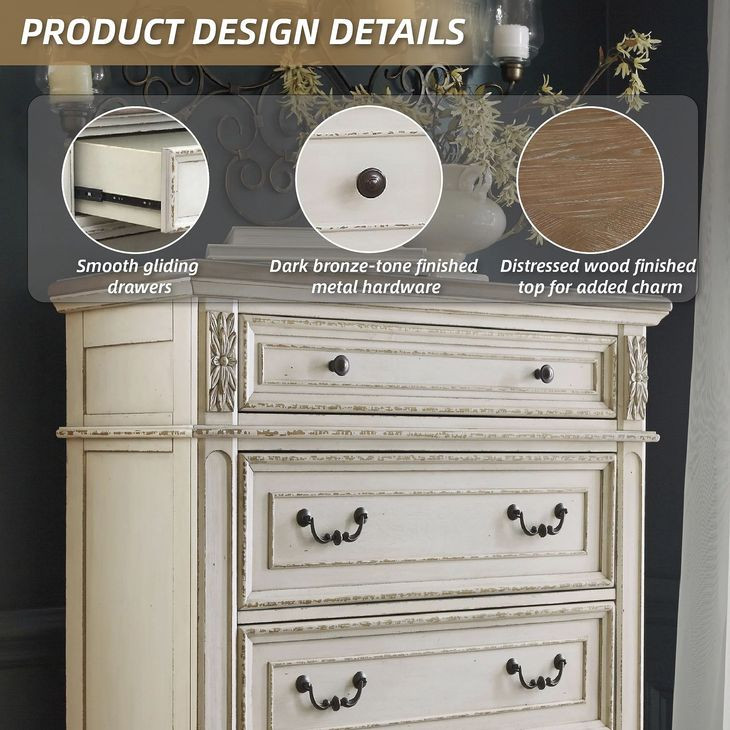 Realyn Chipped White 5 Drawer Chest From Home Gallery Stores