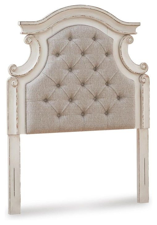 Realyn Chipped White and Gray Twin Upholstered Panel Headboard