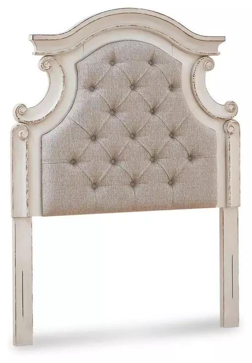 Realyn Chipped White and Gray Twin Upholstered Panel Headboard