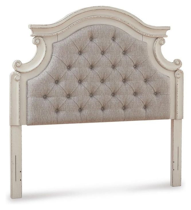 Realyn Chipped White and Gray Full Upholstered Panel Headboard