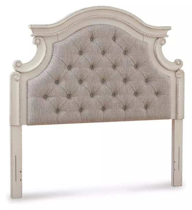 Realyn Chipped White and Gray Full Upholstered Panel Headboard
