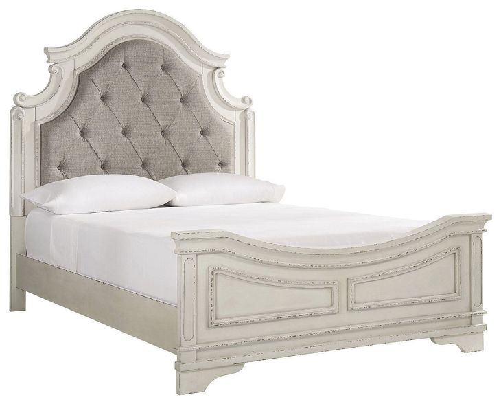 Realyn Chipped White Queen Upholstered Panel Bed