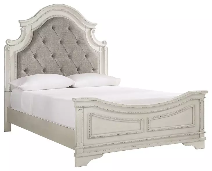 Realyn Chipped White Queen Upholstered Panel Bed