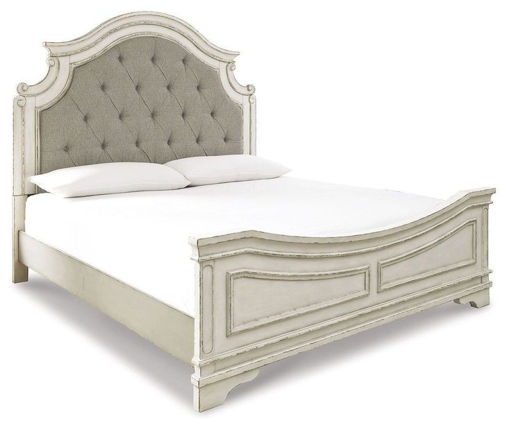 Realyn Chipped White King Upholstered Panel Bed