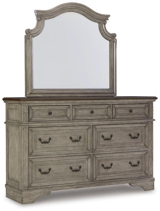 Lodenbay Antique Gray and Brown 7 Drawer Dresser with Arched Mirror