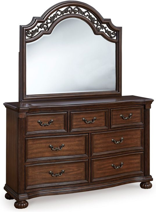 Lavinton Brown 7 Drawer Dresser and Arched Mirror