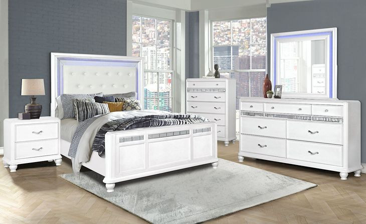 B00764 White Upholstered Panel Bedroom Set