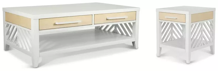 Miramar Sand and Stark White Rectangular Occasional Table Set with Casters