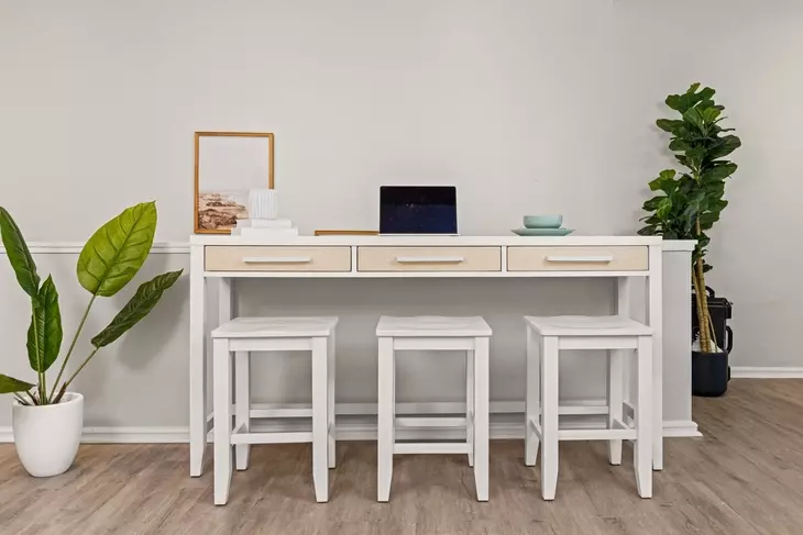 Miramar Stark White Rectangular Console Table with Stools and USB Charging