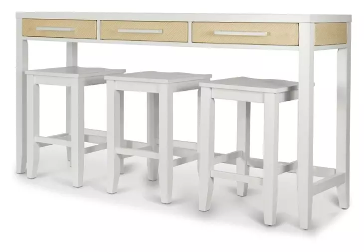 Miramar Stark White Rectangular Console Table with Stools and USB Charging