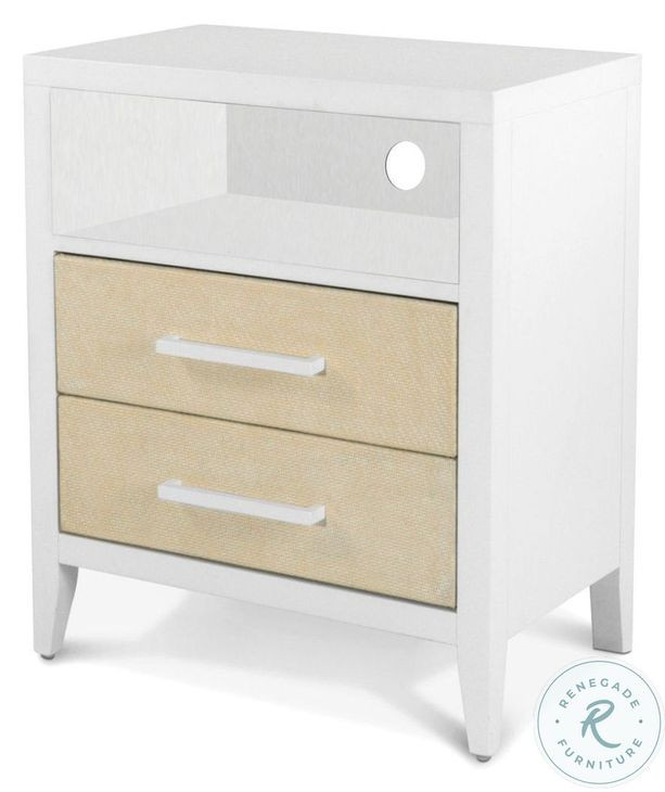 Oceanview Sand and Stark White 2 Drawer Woven Nightstand with USB Charging