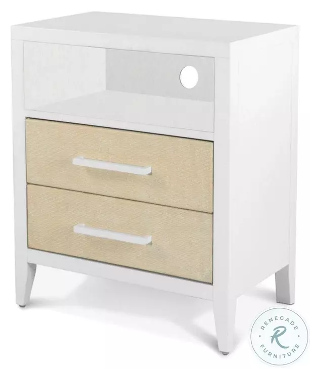 Oceanview Sand and Stark White 2 Drawer Woven Nightstand with USB Charging