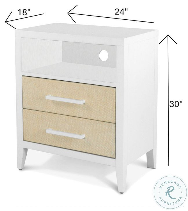Oceanview Sand and Stark White 2 Drawer Woven Nightstand with USB Charging