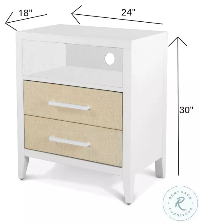 Oceanview Sand and Stark White 2 Drawer Woven Nightstand with USB Charging