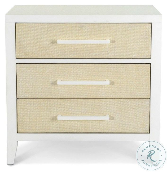 Oceanview Sand and Stark White 3 Drawer Woven Nightstand with USB Charging