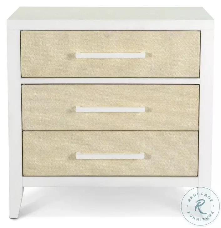 Oceanview Sand and Stark White 3 Drawer Woven Nightstand with USB Charging