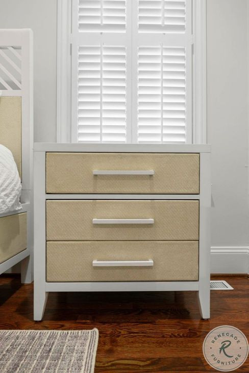 Oceanview Sand and Stark White 3 Drawer Woven Nightstand with USB Charging