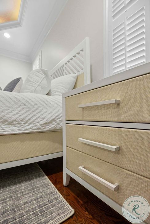 Oceanview Sand and Stark White 3 Drawer Woven Nightstand with USB Charging