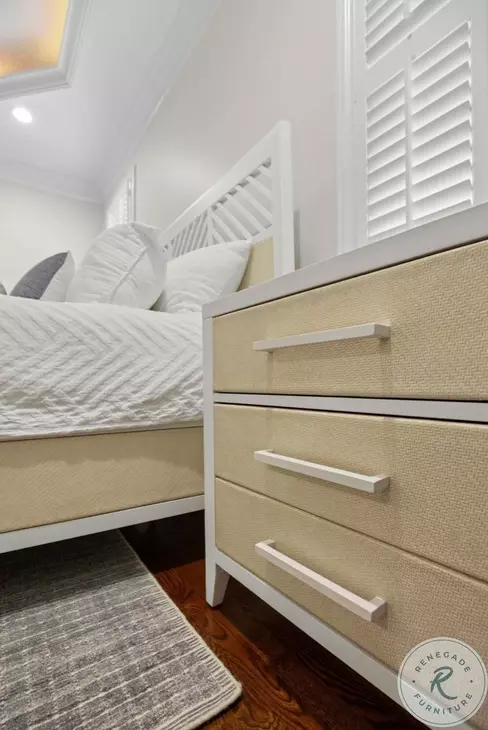 Oceanview Sand and Stark White 3 Drawer Woven Nightstand with USB Charging