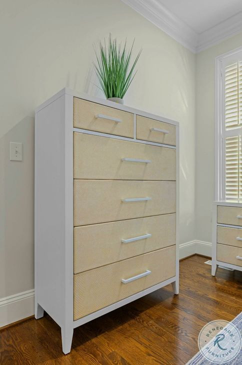 Oceanview Sand and Stark White 6 Drawer Woven Chest