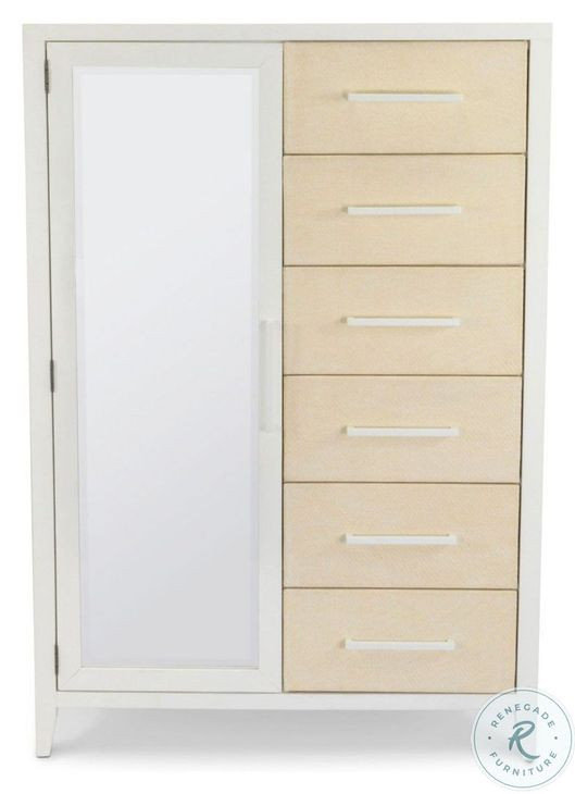Oceanview Sand and Stark White Woven 6 Drawer 1 Mirrored Door Chest