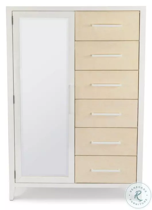 Oceanview Sand and Stark White Woven 6 Drawer 1 Mirrored Door Chest