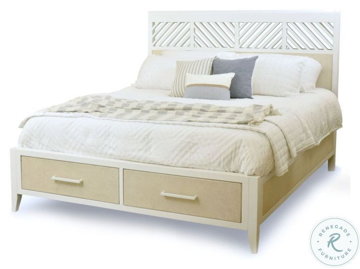 Oceanview Sand and Stark White Queen Bed with Storage