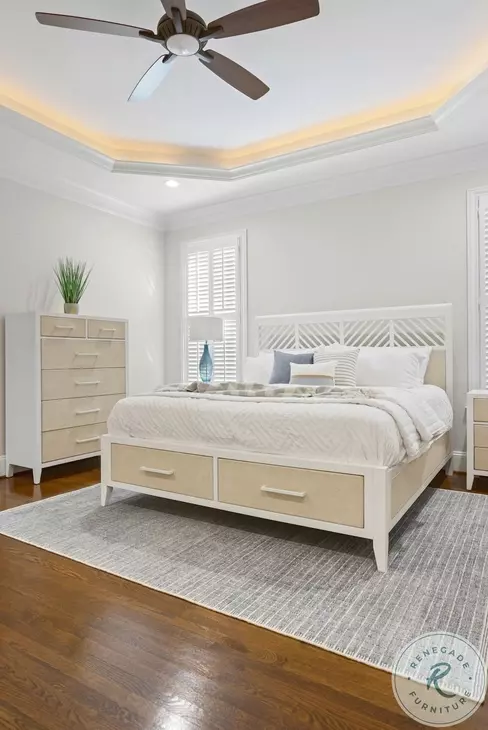 Oceanview Sand and Stark White King Bed with Storage