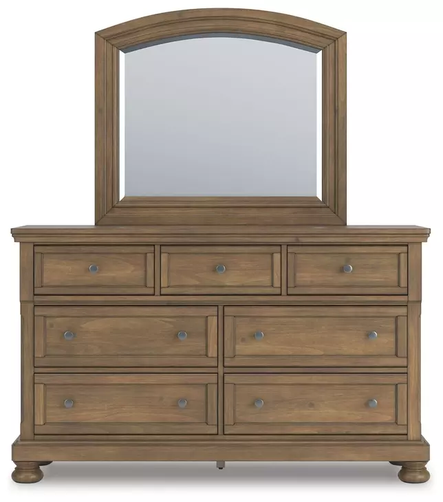 brown mirrored dresser Blairhurst - Light Grayish with sleek drawer pulls for an added layer of luxury Mirrored Dresser / 10 Drawer