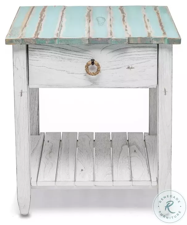 Garden Gate Distressed Bleu and White Rectangular End Table