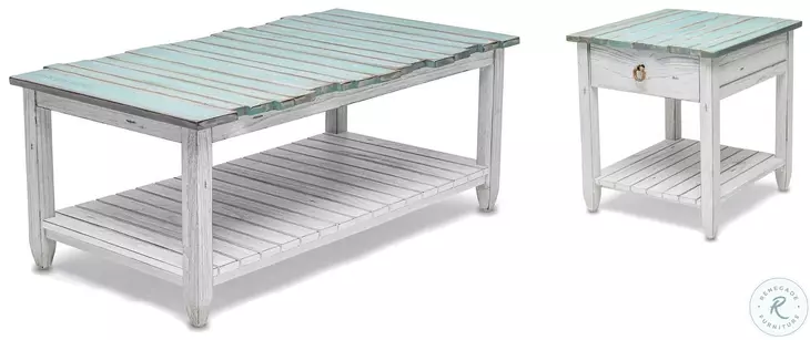 Garden Gate Distressed Bleu and White Rectangular Ocassional Table Set
