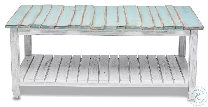 Garden Gate Distressed Bleu and White Rectangular Coffee Table