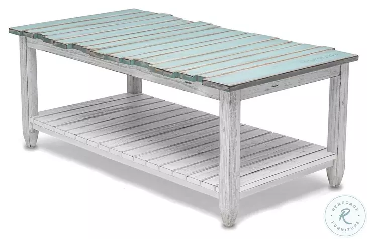 Garden Gate Distressed Bleu and White Rectangular Coffee Table