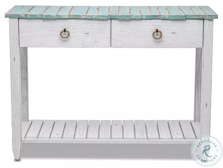 Garden Gate Distressed Bleu and White Rectangular Console Table
