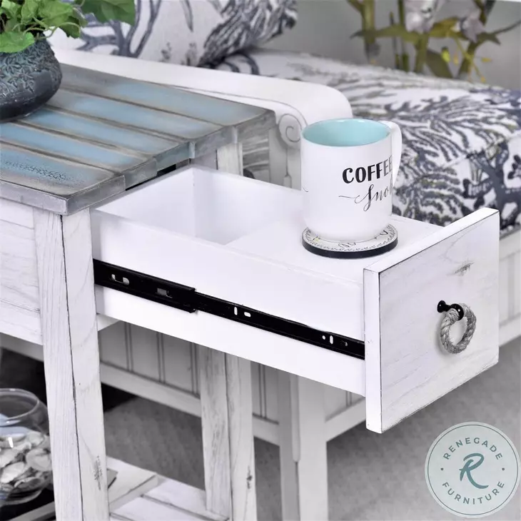 Garden Gate Distressed Bleu and White Rectangular Chairside Table