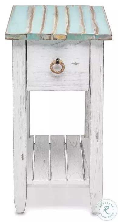 Garden Gate Distressed Bleu and White Rectangular Chairside Table