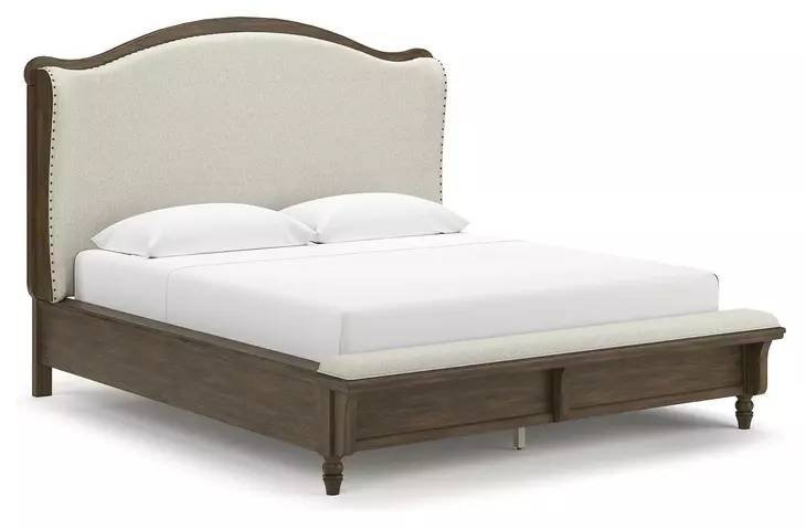 Sturlayne Cream And Brown King Upholstered Panel Bed