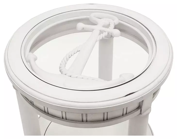 Monaco Blanc Round Glass Top End Table with Anchor Insert