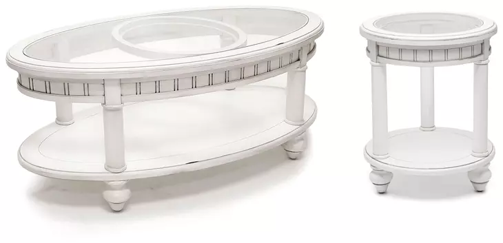 Monaco Blanc Oval Glass Top Occasional Table Set with Pelican Insert