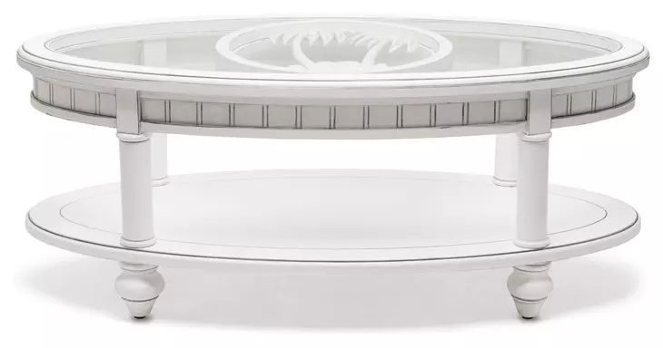 Monaco Blanc Oval Glass Top Coffee Table with Anchor Insert