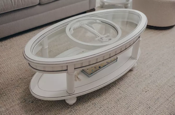 Monaco Blanc Oval Glass Top Coffee Table with Anchor Insert