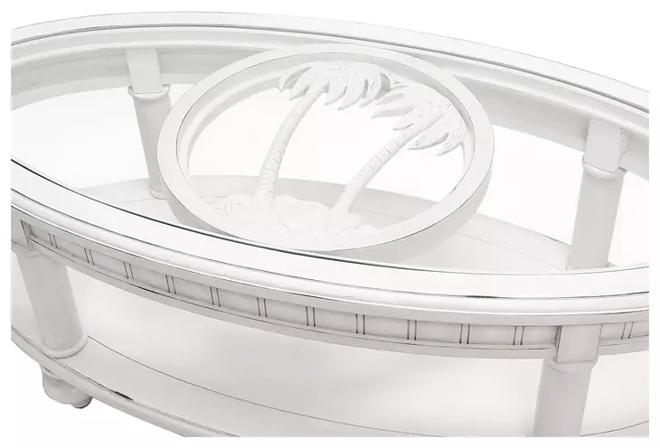 Monaco Blanc Oval Glass Top Coffee Table with Palms Insert