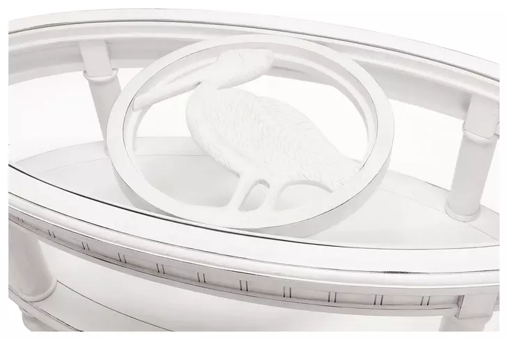 Monaco Blanc Oval Glass Top Coffee Table with Pelican Insert