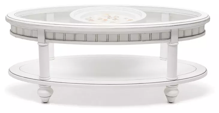 Monaco Blanc Oval Glass Top Occasional Table Set with Pelican Insert