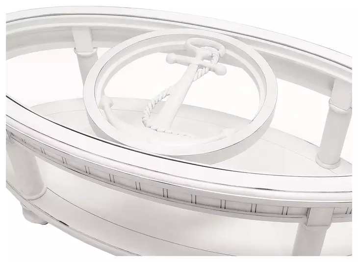 Monaco Blanc Oval Glass Top Coffee Table with No Insert