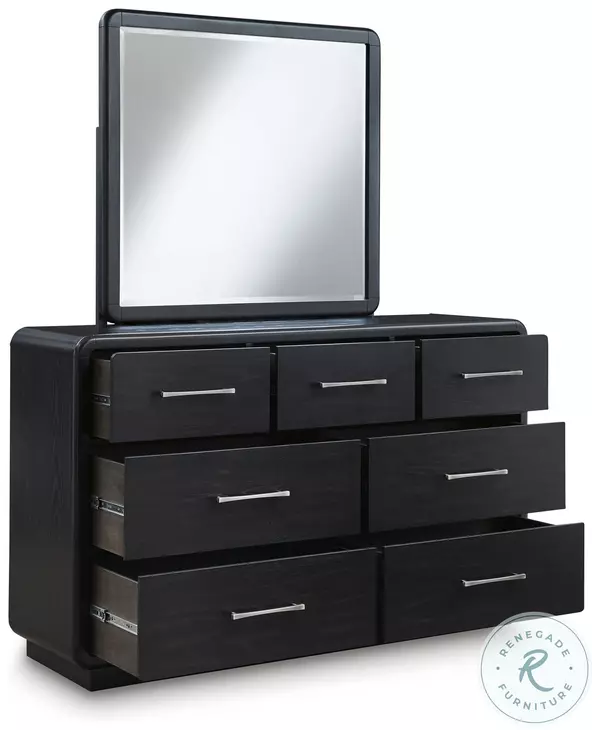 Rowanbeck Gray and Black Upholstered Panel Bedroom Set