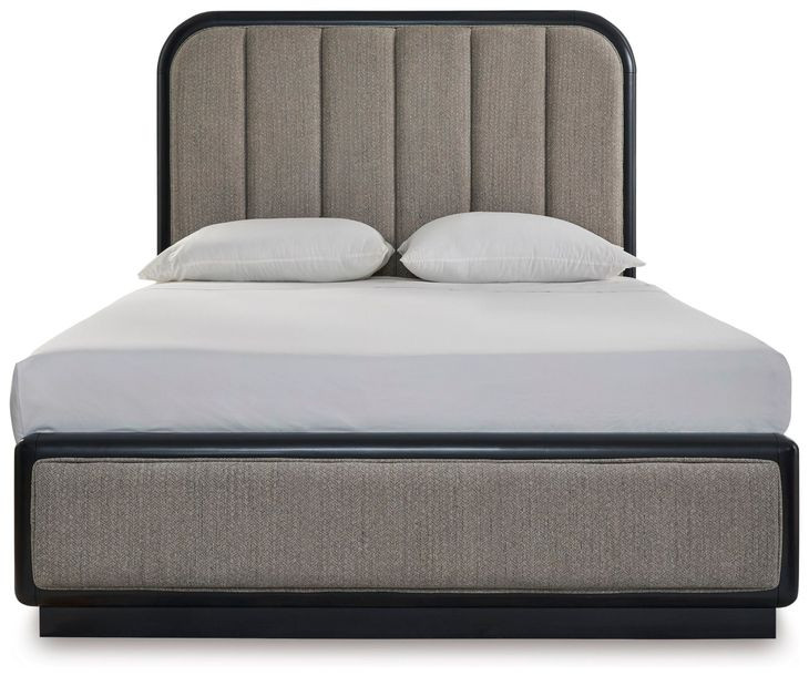 Rowanbeck Gray and Black Queen Upholstered Panel Bed